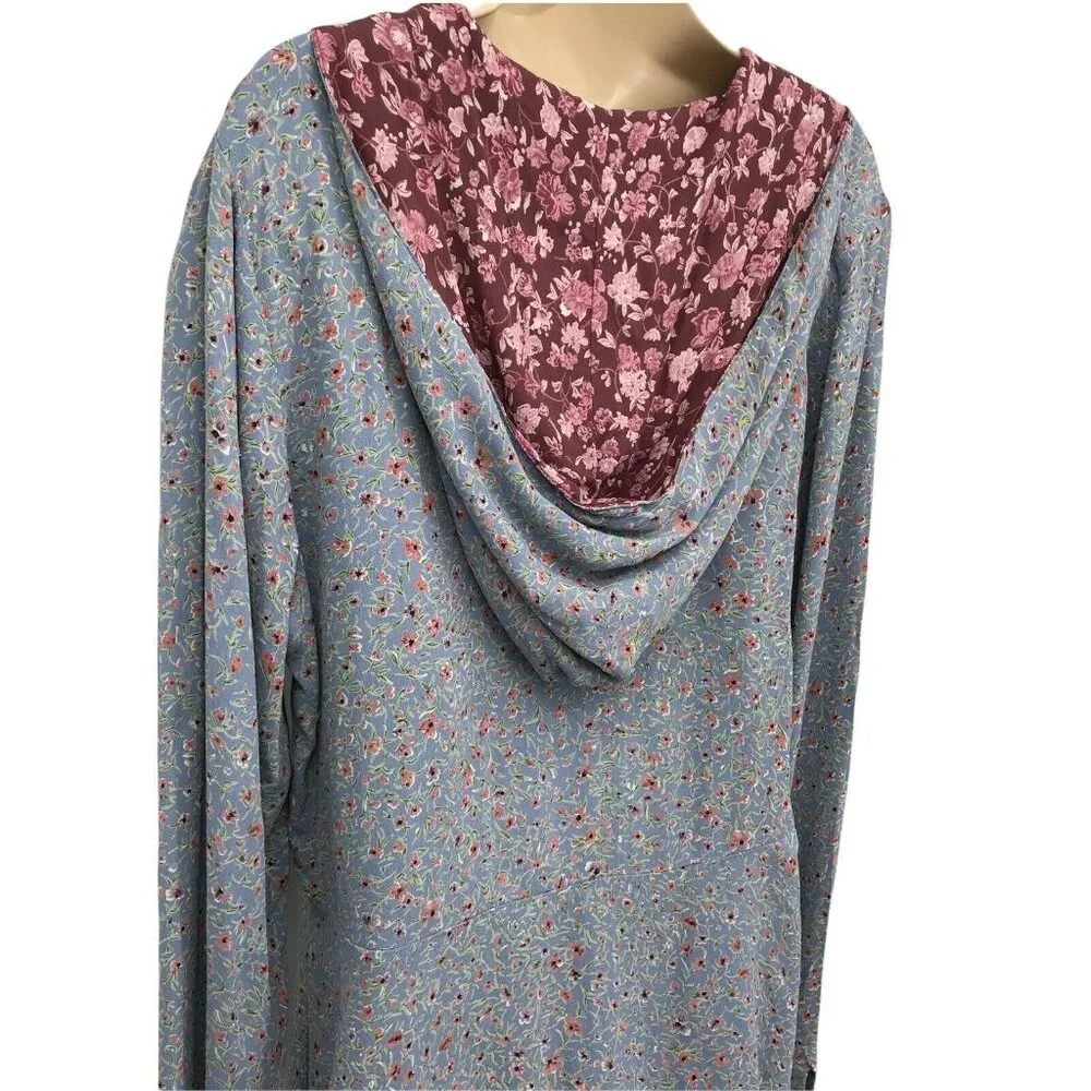 Zoe Womens Long Sleeve Floral Casual Button Front Blue Blouse Top Size Medium